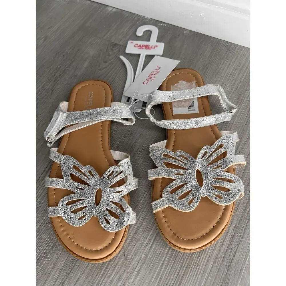 Kids Girls Capelli Shimmering Silver Butterfly Sandal Size 1/2